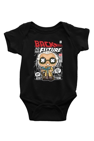 Dr Brown Baskılı Unisex Siyah Bebek Body - Zıbın