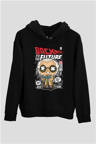 Dr Brown Baskılı Unisex Siyah Hoodie