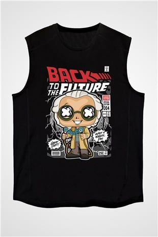 Dr Brown Baskılı Unisex Siyah Kolsuz Tişört