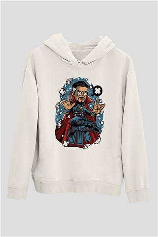 Dr Strange Baskılı Unisex Beyaz Hoodie