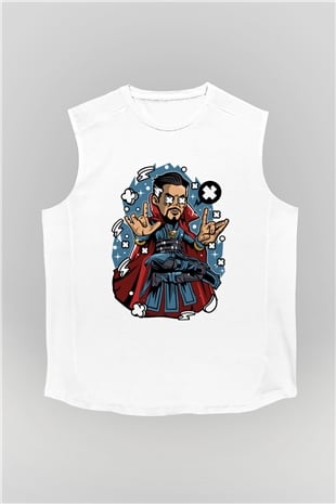 Dr Strange Baskılı Unisex Beyaz Kolsuz Tişört