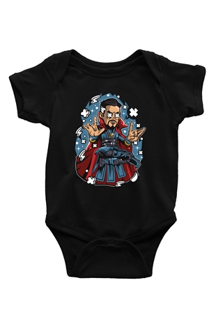 Dr Strange Baskılı Unisex Siyah Bebek Body - Zıbın