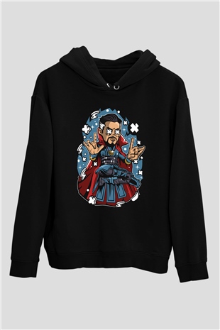 Dr Strange Baskılı Unisex Siyah Hoodie
