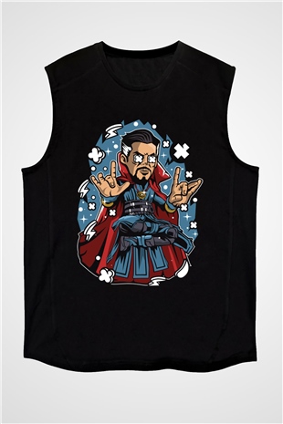 Dr Strange Baskılı Unisex Siyah Kolsuz Tişört