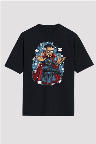 Dr Strange Baskılı Unisex Siyah Oversize Tişört
