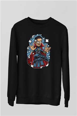 Dr Strange Baskılı Unisex Siyah Sweatshirt