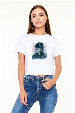 Dr. Dre Baskılı Beyaz Kadın Crop Top Tişört