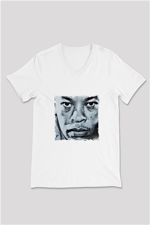 Dr. Dre Baskılı Beyaz V Yaka Unisex Tişört