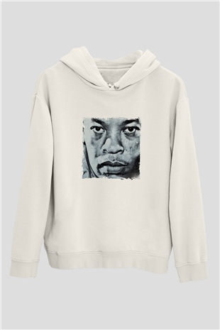 Dr. Dre Baskılı Unisex Beyaz Kapüşonlu Sweatshirt