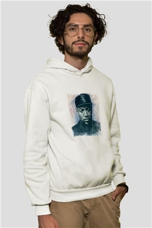Dr. Dre Baskılı Unisex Beyaz Kapüşonlu Sweatshirt