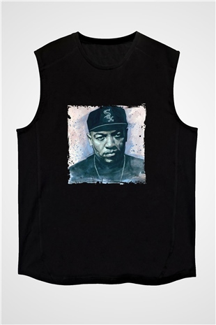Dr. Dre Baskılı Unisex Siyah Kolsuz Tişört