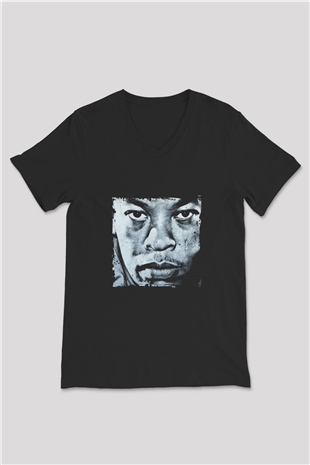 Dr. Dre Baskılı Unisex Siyah V Yaka Tişört