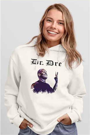 Dr.Dre Beyaz Unisex Kapşonlu Sweatshirt