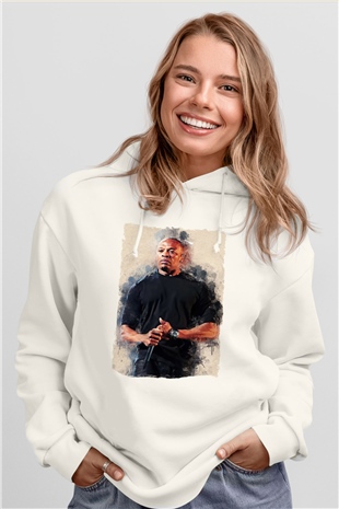 Dr.Dre Beyaz Unisex Kapüşonlu Sweatshirt