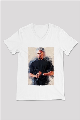 Dr.Dre Beyaz Unisex V Yaka Tişört