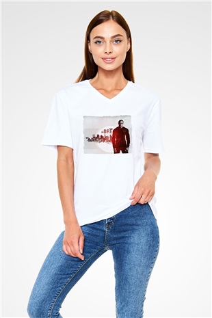 Dr.Dre Beyaz Unisex V Yaka Tişört