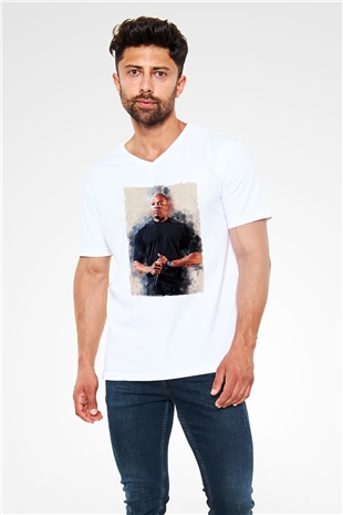 Dr.Dre Beyaz Unisex V Yaka Tişört