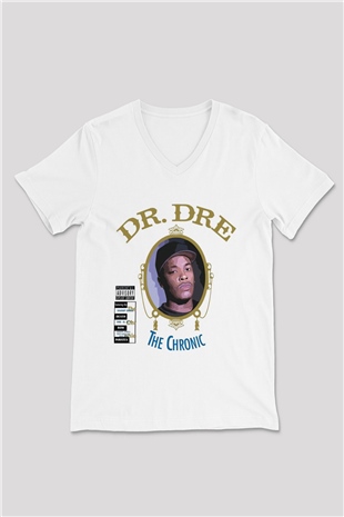 Dr.Dre Beyaz Unisex V Yaka Tişört