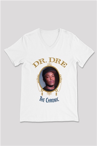 Dr.Dre Beyaz Unisex V Yaka Tişört T-Shirt