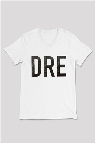 Dr.Dre Beyaz Unisex V Yaka Tişört T-Shirt