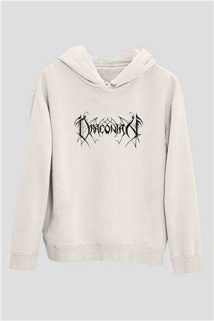 Draconian Baskılı Beyaz Unisex Kapüşonlu Sweatshirt