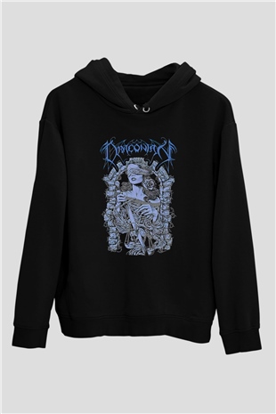 Draconian Baskılı Unisex Siyah Kapüşonlu Sweatshirt