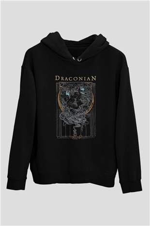 Draconian Baskılı Unisex Siyah Kapüşonlu Sweatshirt
