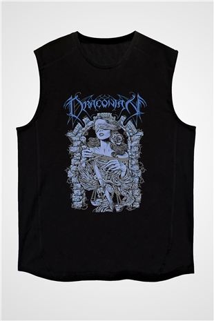 Draconian Baskılı Unisex Siyah Kolsuz Tişört - Tshirt