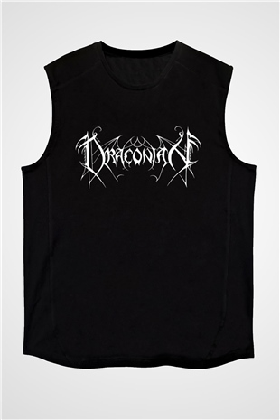 Draconian Baskılı Unisex Siyah Kolsuz Tişört - Tshirt