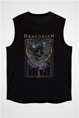 Draconian Baskılı Unisex Siyah Kolsuz Tişört - Tshirt