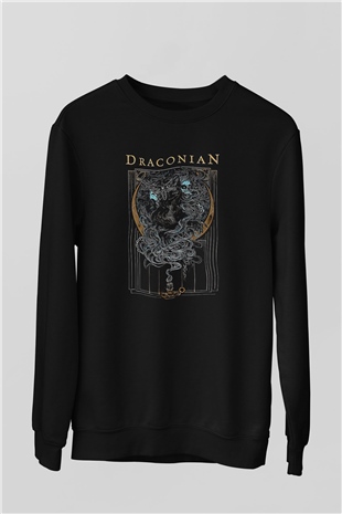 Draconian Baskılı Unisex Siyah Sweatshirt