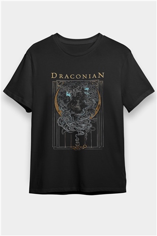 Draconian Baskılı Unisex Siyah Tişört - Tshirt