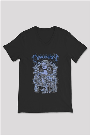 Draconian Baskılı Unisex Siyah V Yaka Tişört - Tshirt