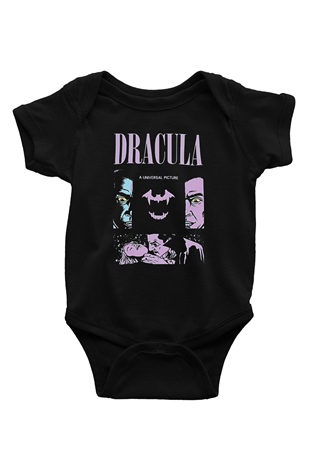 Dracula Baskılı Unisex Siyah Bebek Body - Zıbın