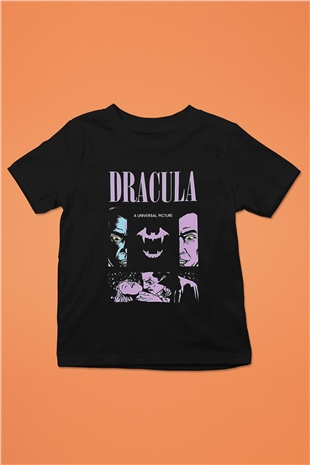 Dracula Baskılı Unisex Siyah Çocuk Tişört - Tshirt