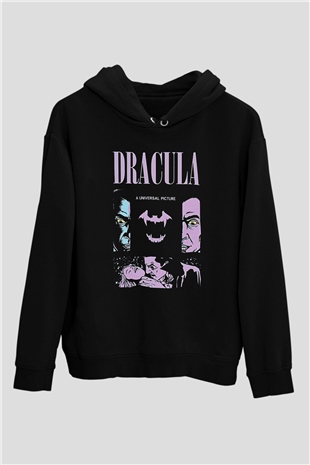 Dracula Baskılı Unisex Siyah Hoodie