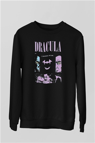 Dracula Baskılı Unisex Siyah Sweatshirt