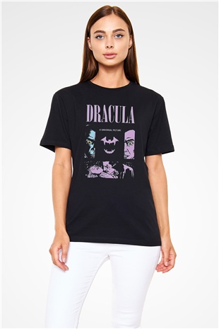 Dracula Baskılı Unisex Siyah Tişört - Tshirt