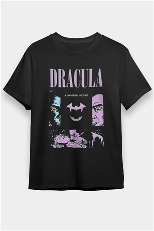 Dracula Baskılı Unisex Siyah Tişört - Tshirt