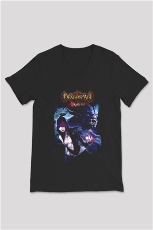 Dragon Age Siyah Unisex V Yaka Tişört