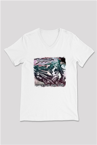 Dragon Force Baskılı Unisex Beyaz V Yaka Tişört