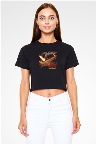Dragon Force Baskılı Unisex Siyah Crop Top Tişört