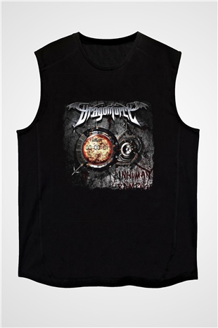 Dragon Force Baskılı Unisex Siyah Kolsuz Tişört
