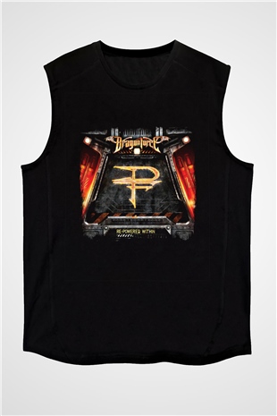 Dragon Force Baskılı Unisex Siyah Kolsuz Tişört