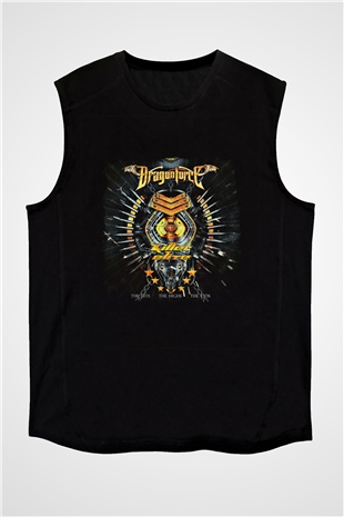 Dragon Force Baskılı Unisex Siyah Kolsuz Tişört