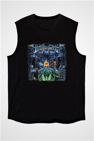 Dragon Force Baskılı Unisex Siyah Kolsuz Tişört