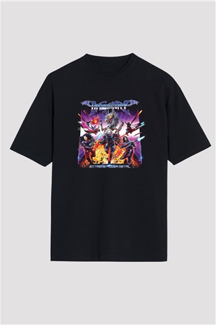 Dragon Force Baskılı Unisex Siyah Oversize Tişört