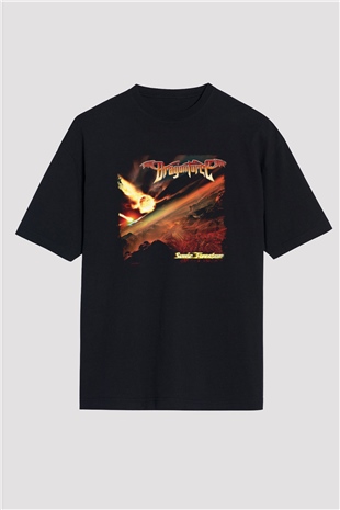 Dragon Force Baskılı Unisex Siyah Oversize Tişört
