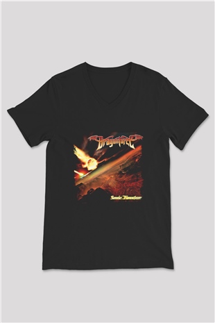 Dragon Force Baskılı Unisex Siyah V Yaka Tişört