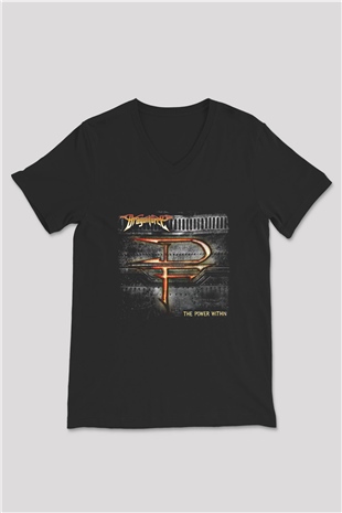 Dragon Force Baskılı Unisex Siyah V Yaka Tişört